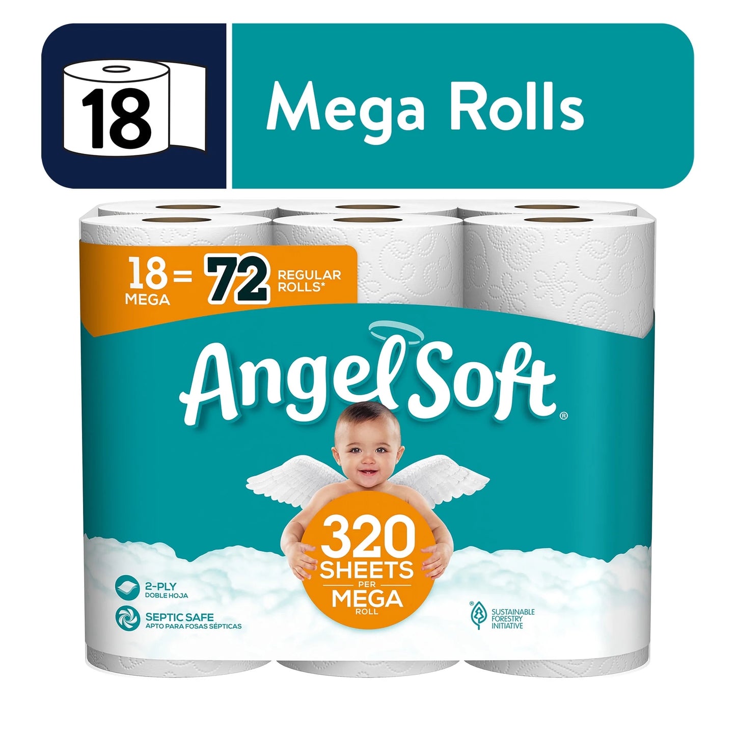 (4 Pack) 2-Ply Toilet Paper, 18 Mega Rolls