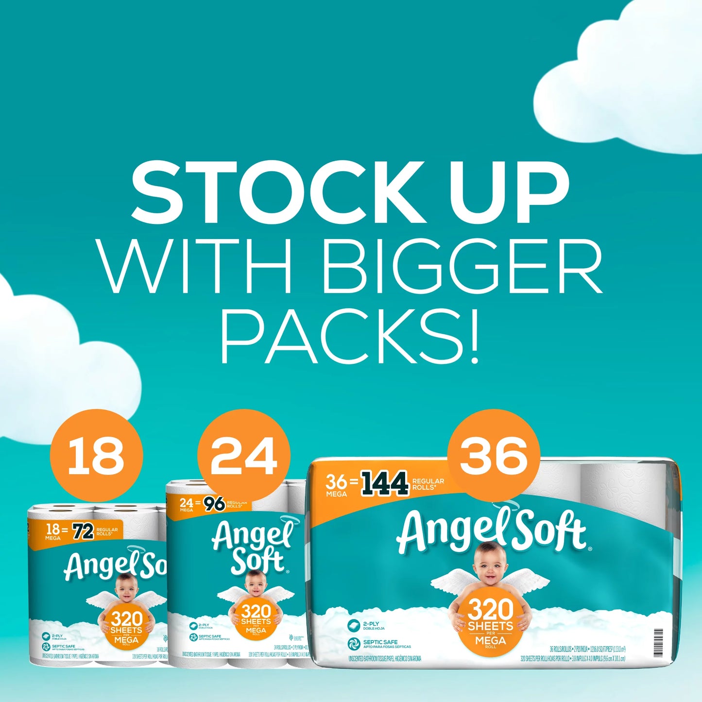 (4 Pack) 2-Ply Toilet Paper, 18 Mega Rolls